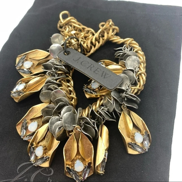 J. Crew Art Deco Gold Opal Drop Disc Necklace NWT - Picture 3 of 3